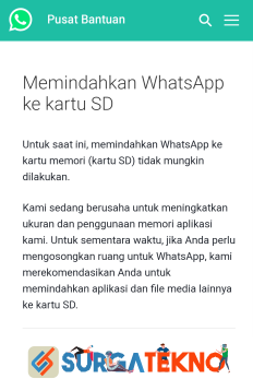 penjelasan pihak whatsapp bahwa aplikasi tidak bisa dipindah ke memori eksternal