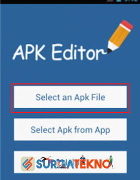 pilih menu select an apk file pada apk editor