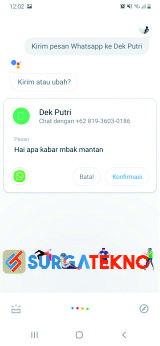 ucapkan pesan whatsapp yang akan dikirim oleh google assistant
