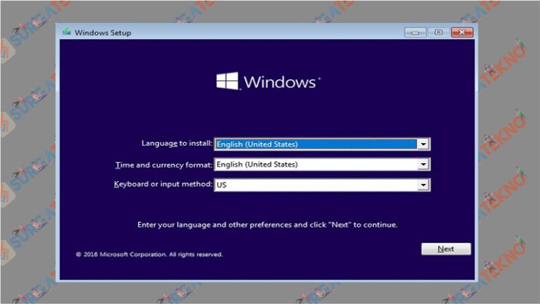 Pilih bahasa, zona waktu, dan tipe keyboard saat install Windows 10