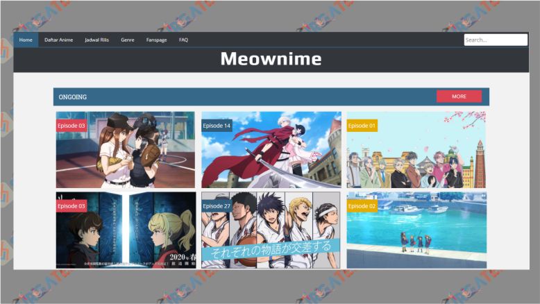 Tampilan Situs Download Anime Meownime
