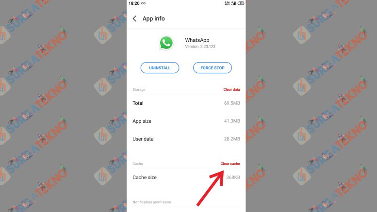 Tap Clear Cache pada Aplikasi WhatsApp