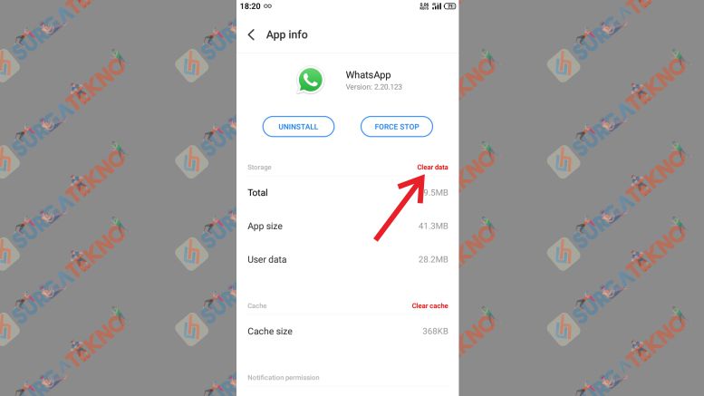 Tap Clear Data Aplikasi WhatsApp