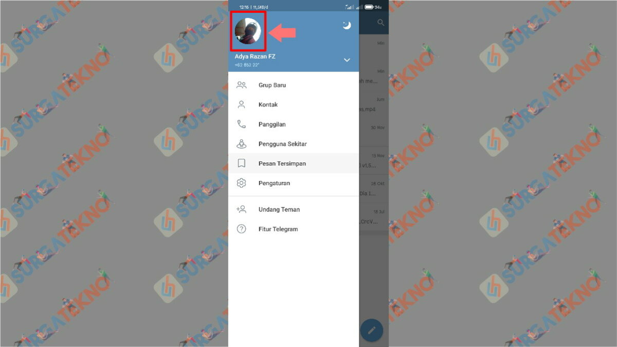 Langkah kedua - Cara Membuat Status di Telegram melalui foto profil