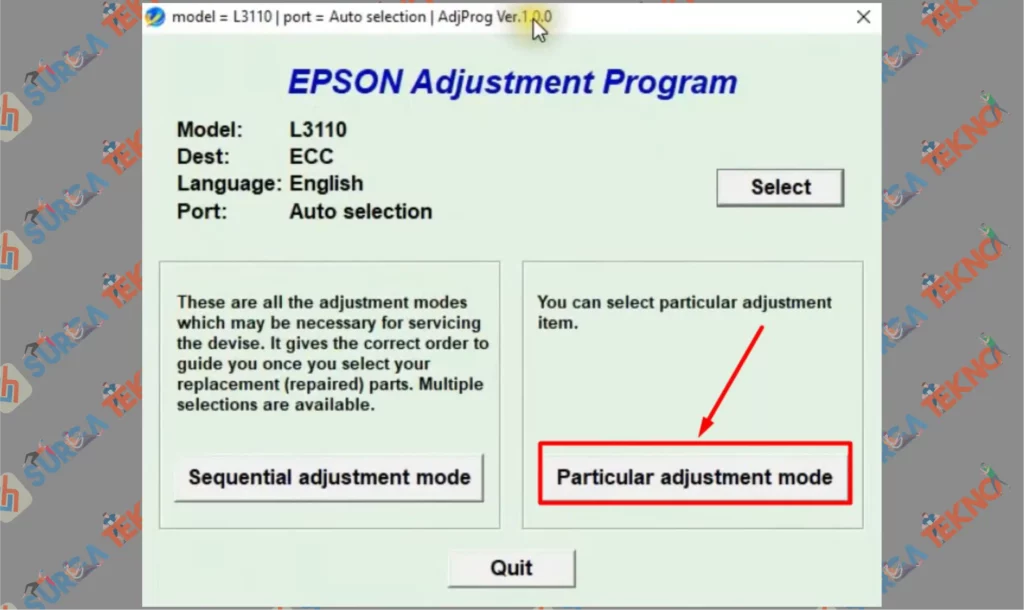 1 Particulan Adjusment Mode - Resetter Epson L3110 Full Key