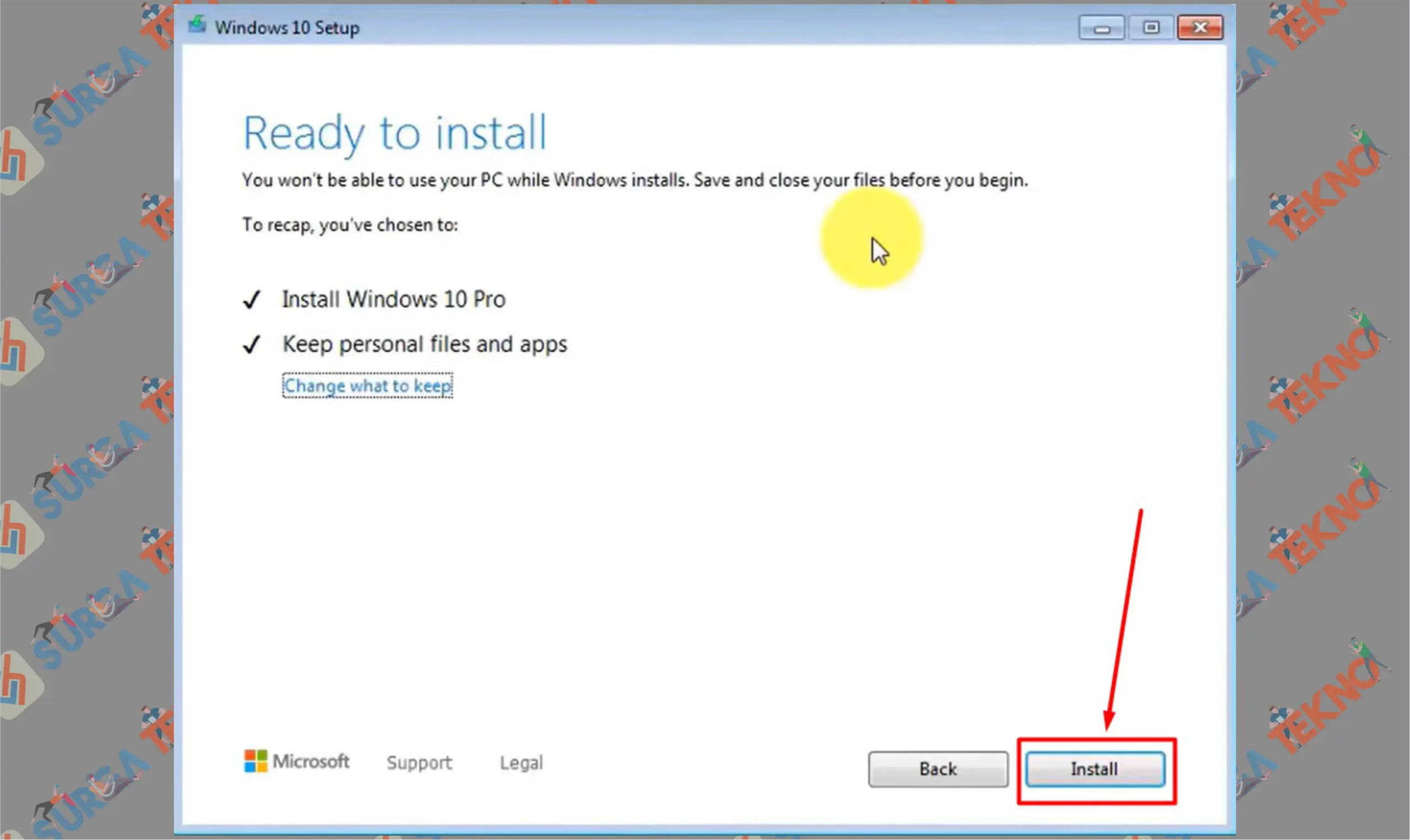 8 Klik Tombol Install - Cara Upradge Windows 7 ke Windows 10 secara Online